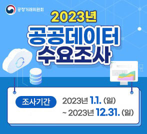 2023년 
공공데이터 수요조사
조사기간 2023년1.1(일)~2023년 12.31(일)